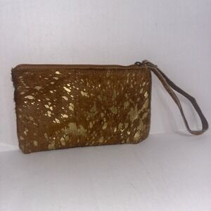 Katydid Equestrian Western Leather Faux Fur Animal Print Wristlet Clutch Bag